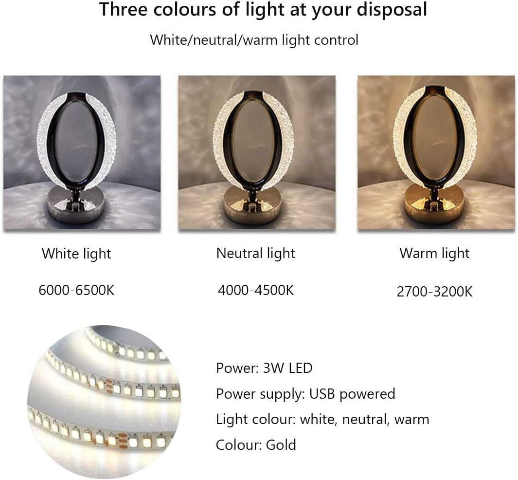 3W LED Oval Crystal Table Lamp