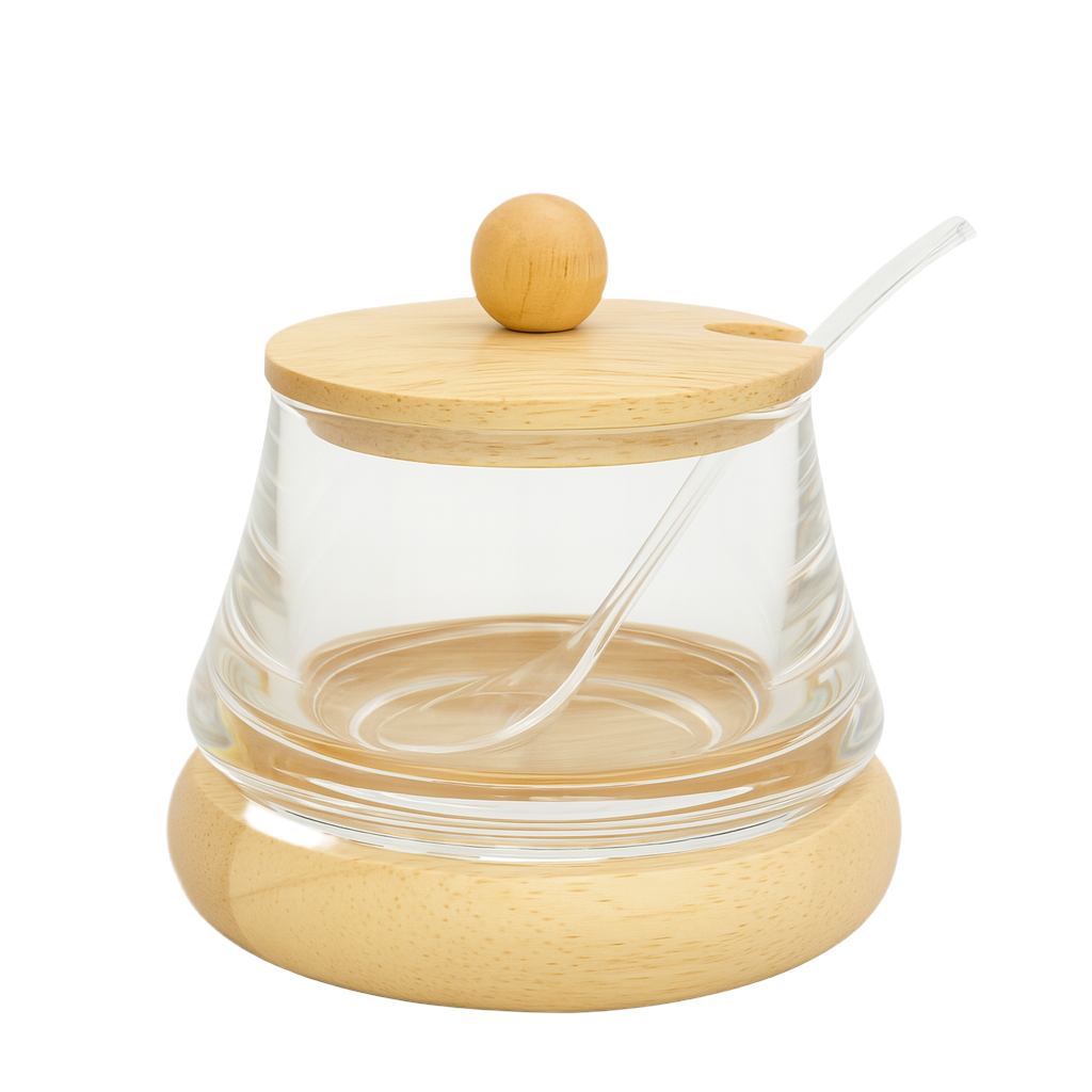 Glass & Bamboo Honey Jar