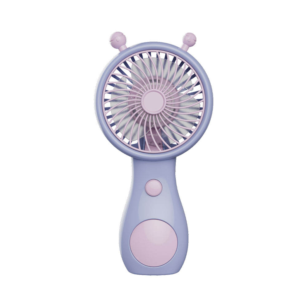 Handheld fan in use outdoors with phone on stand watching a movie.