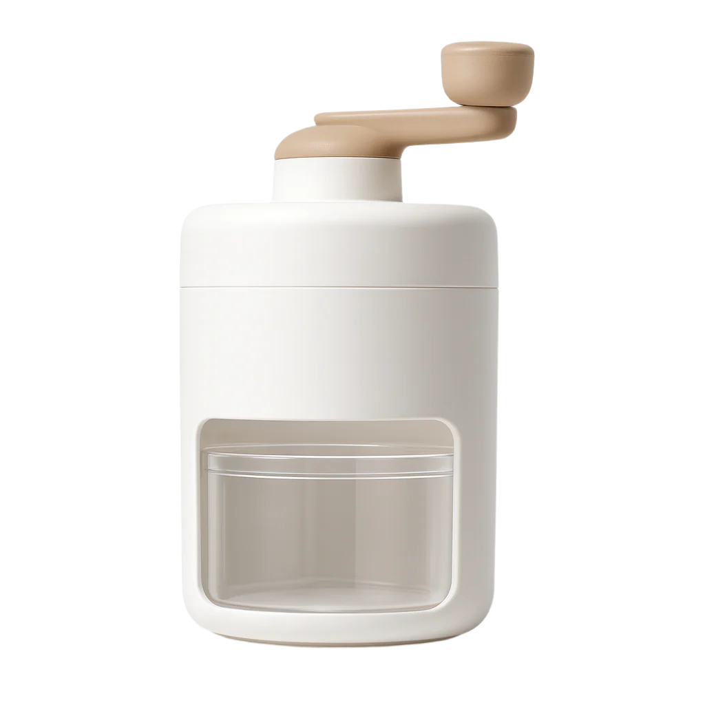 White ceramic container with beige lid on a white background