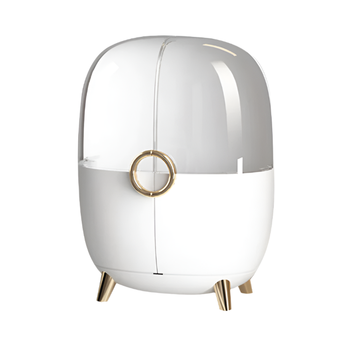 White and gold decorative lamp with dimensions indicated on a white background