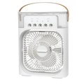 Portable fan with a clear front panel on a white background