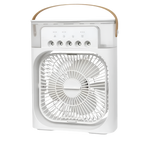 Portable fan with a clear front panel on a white background