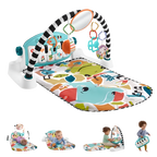 Baby play mat with colorful design and toys on a white background