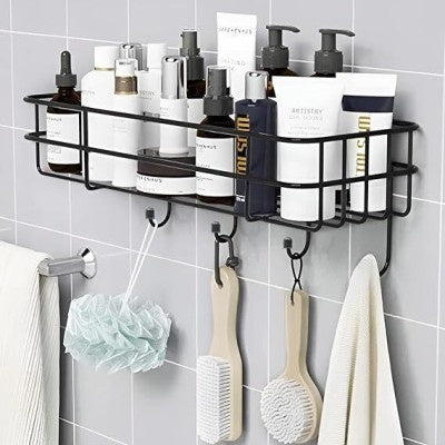 Bathroom Storage Shelf with Hooks and Soap Dish