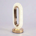 Compact Crystal Table Lamp measuring 12cm in width and 26cm in height, perfect for bedside tables and desks, offering versatile charging options.