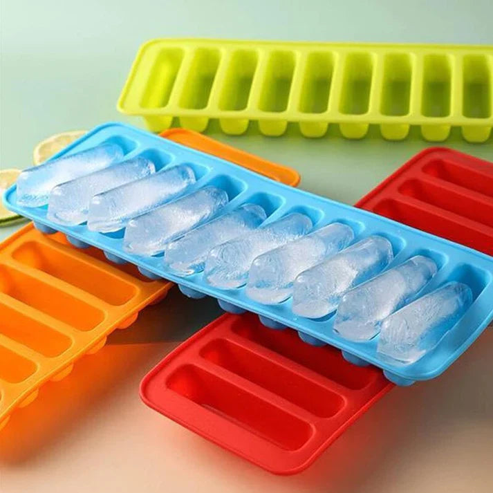 Silicone Ice Tray Mold in vibrant colors, perfect for creating long ice cubes, candies, jellies, and chocolates.