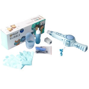 Spray bubble gun and accessories on a transparent background