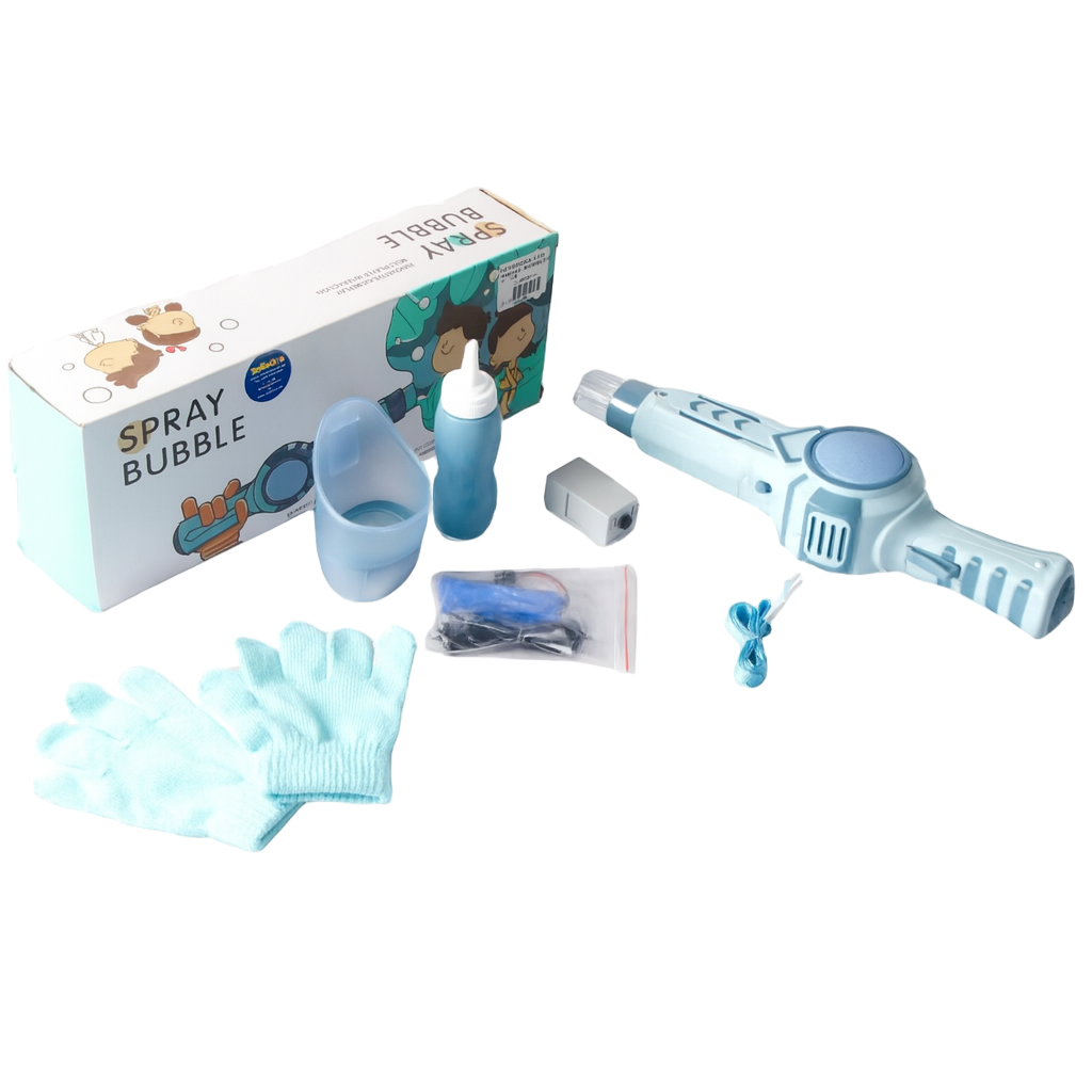 Spray bubble gun and accessories on a transparent background