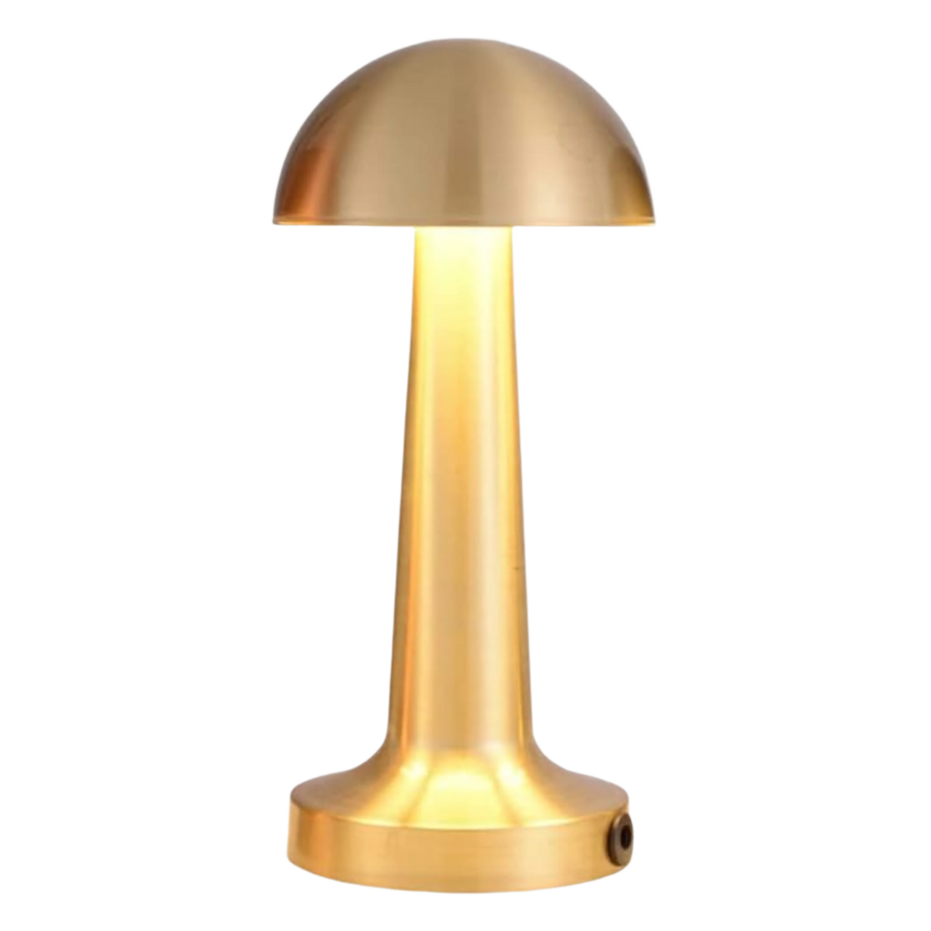 Gold dome-shaped rechargeable cordless table lamp with touch control and 3 color modes, ideal for modern home and office décor.