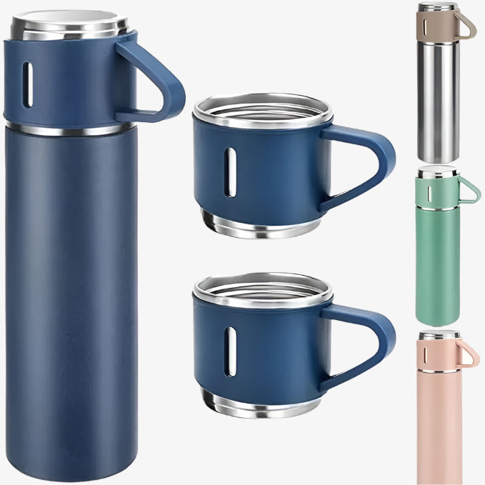 3 Cup Double-Layer Stainless Steel Vacuum Flask Set