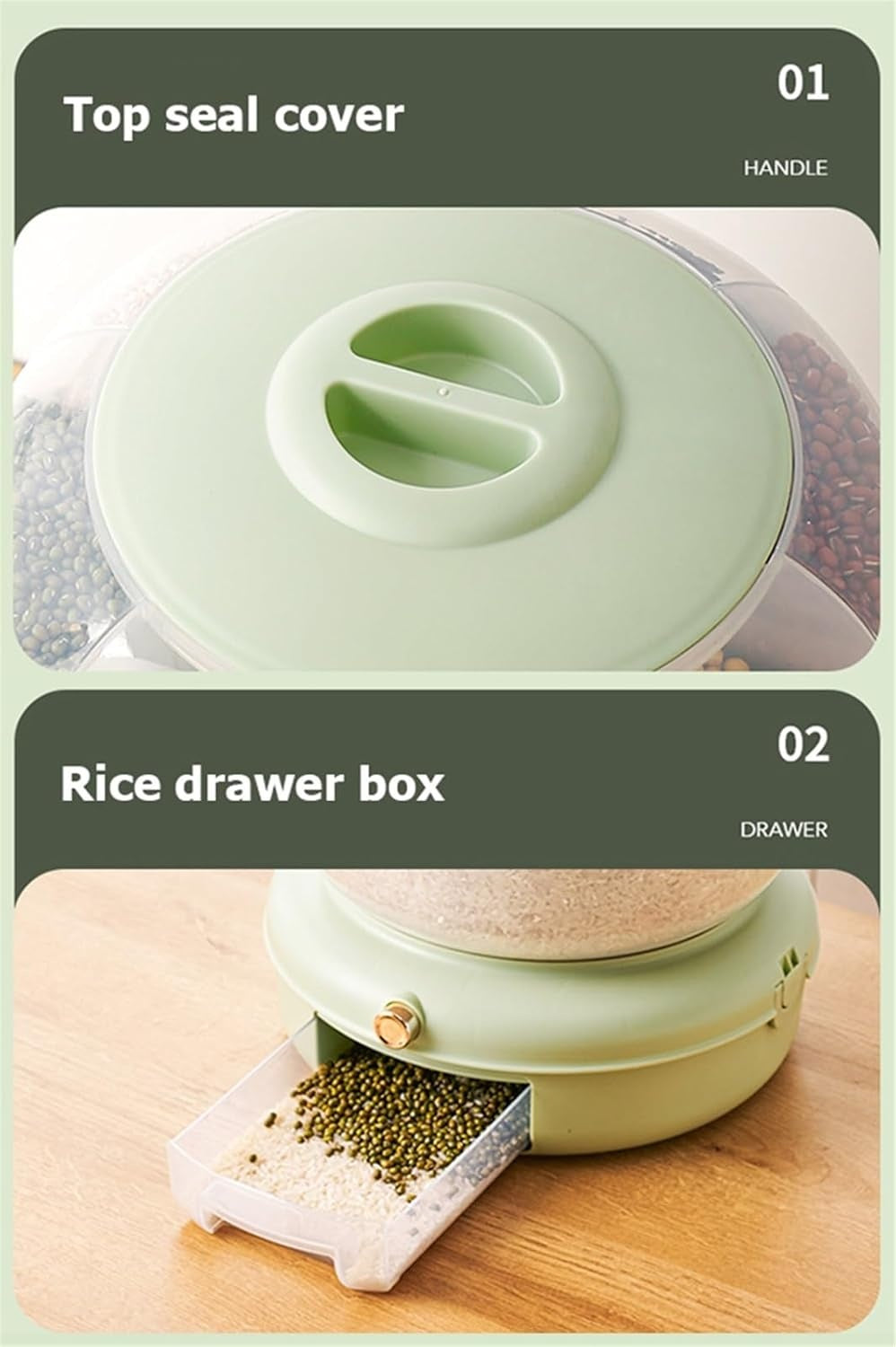 360° Rotating Rice Dispenser with Egg Tray