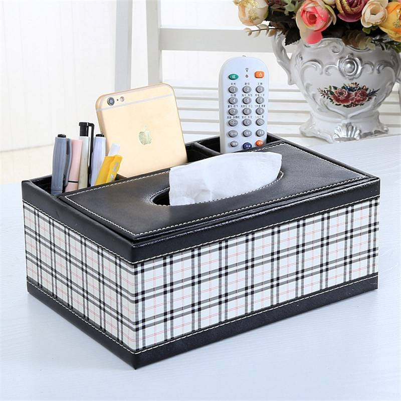 PU Leather Tissue Box Holder (Burberry Print)