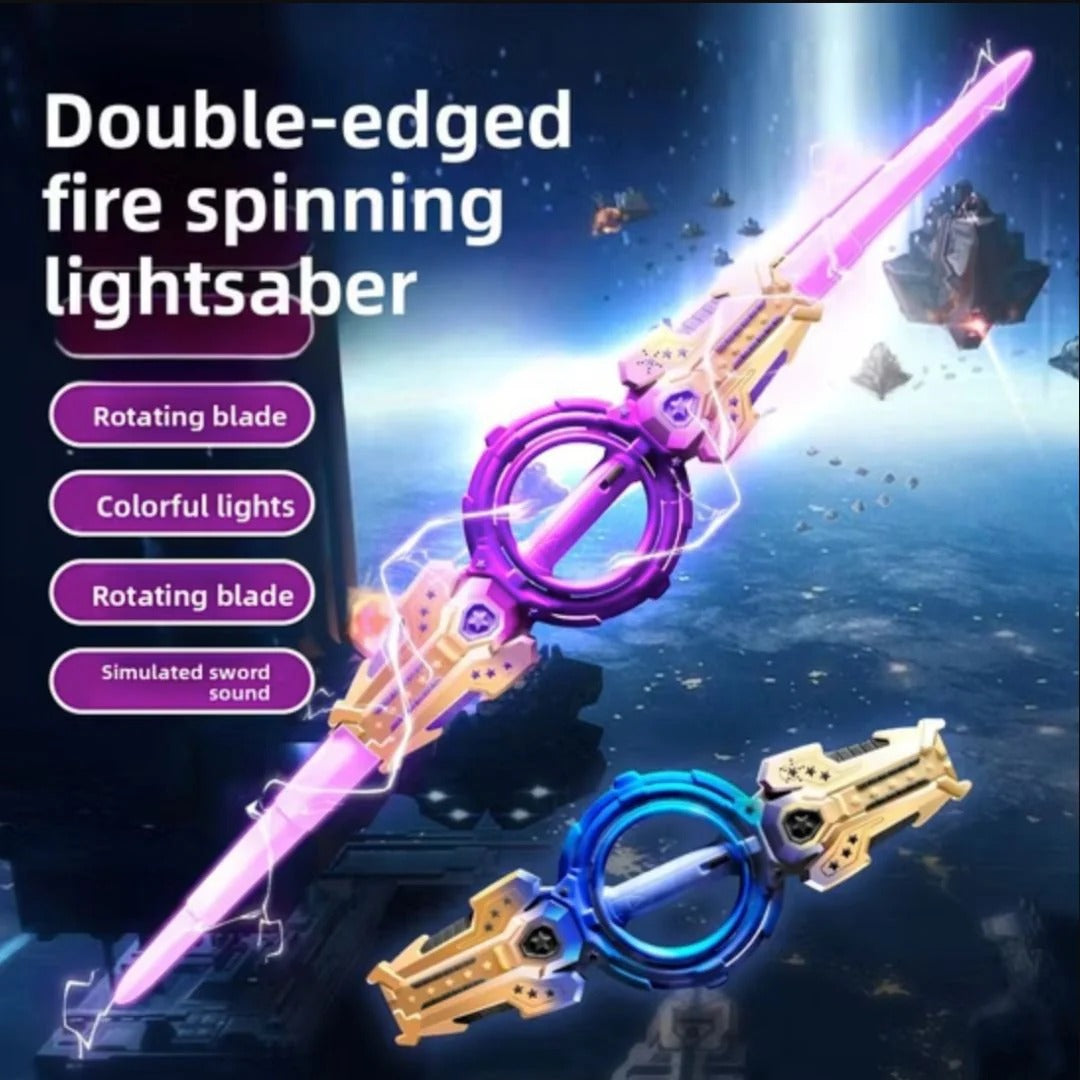 Fire Spin Sword double-edged spinning lightsaber purple and blue variants with LED lights