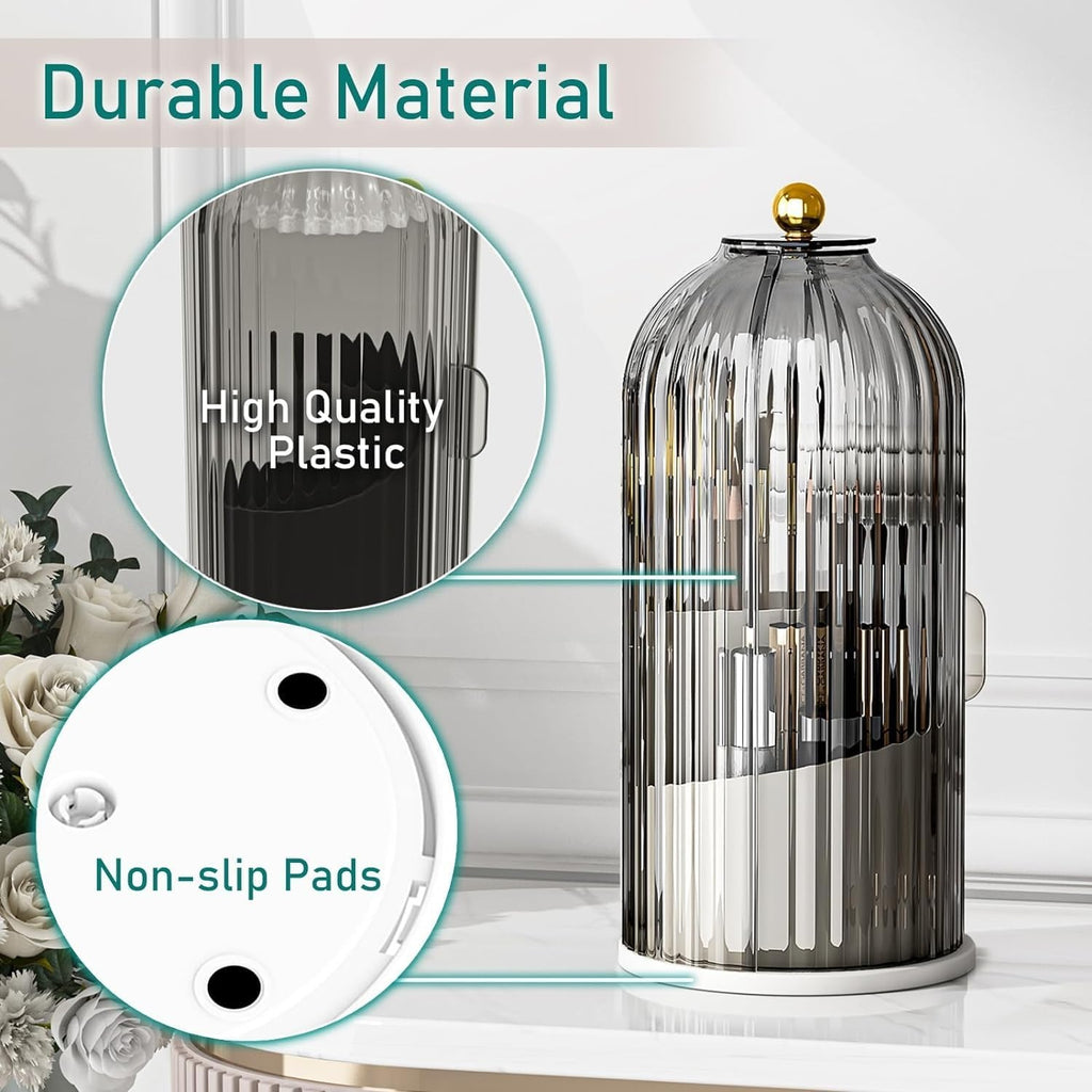 Makeup Brush Holder – 360° Rotating Organizer with Dustproof Lid
