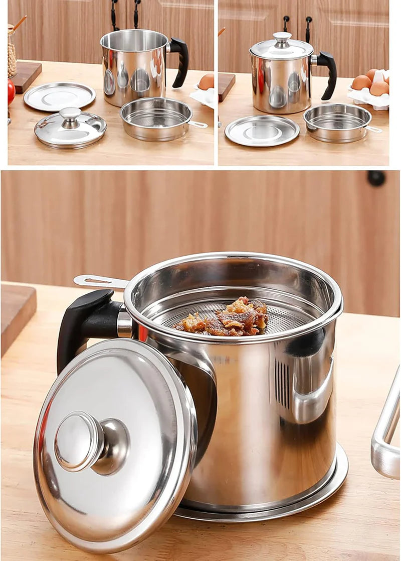 Stainless Steel Oil Strainer Pot - 1.4L