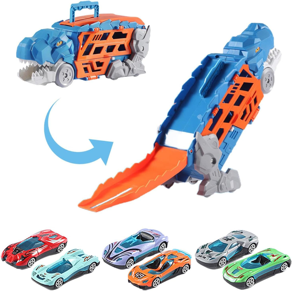Dinosaur Truck Blue: Sliding Car Launcher & Transport Carrier Toy