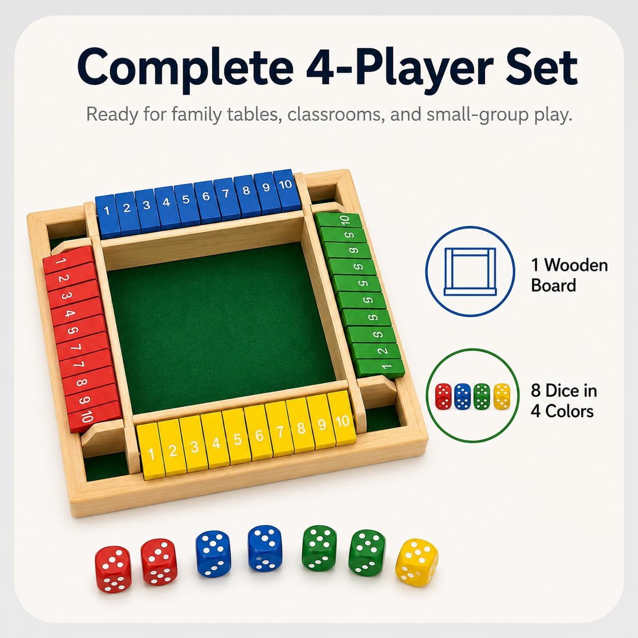 Shut the Box — 4 Player Wooden Dice Game