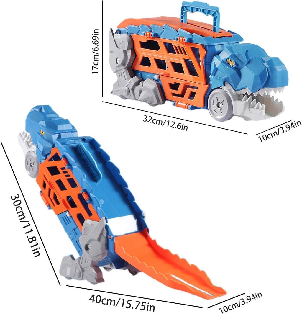 Dinosaur Truck Blue: Sliding Car Launcher & Transport Carrier Toy