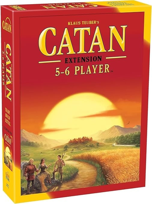 Katan Board Game components including hexagonal terrain tiles, settlements, cities, and resource cards.