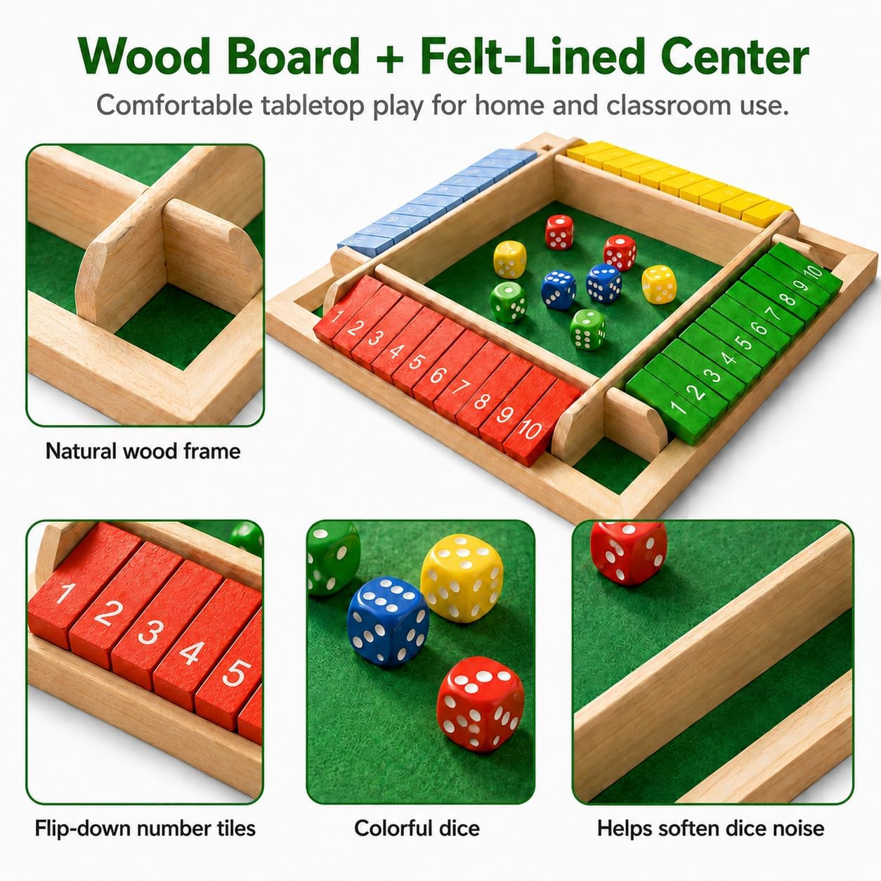 Shut the Box — 4 Player Wooden Dice Game
