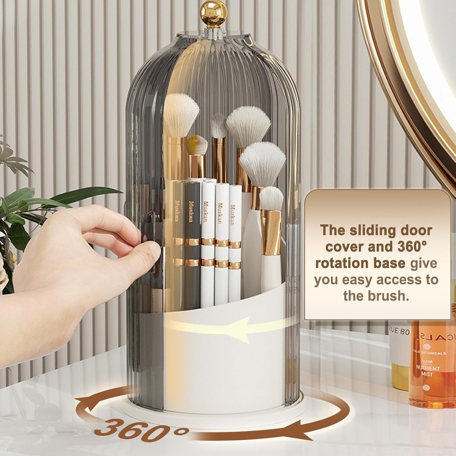 Makeup Brush Holder – 360° Rotating Organizer with Dustproof Lid