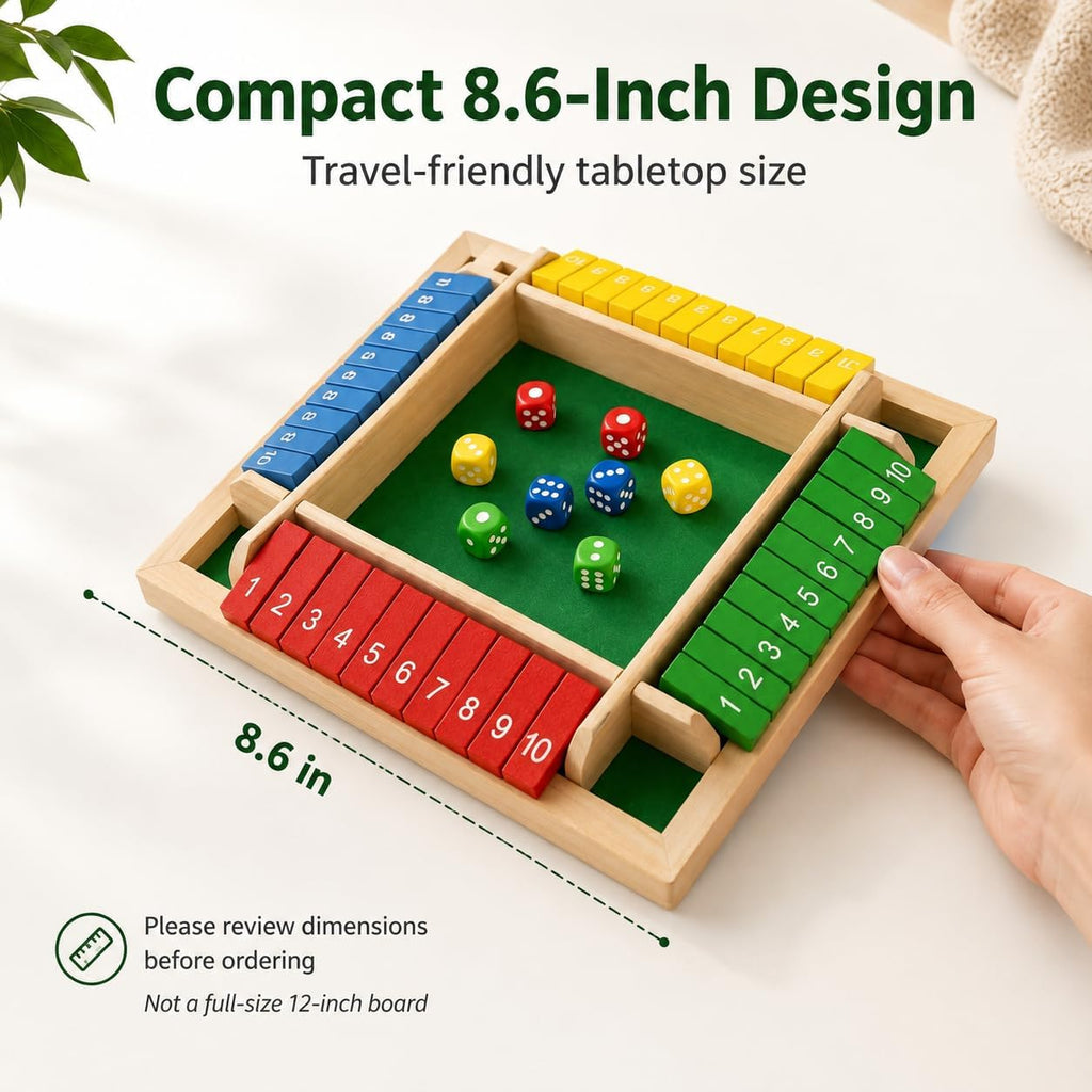 Shut the Box — 4 Player Wooden Dice Game