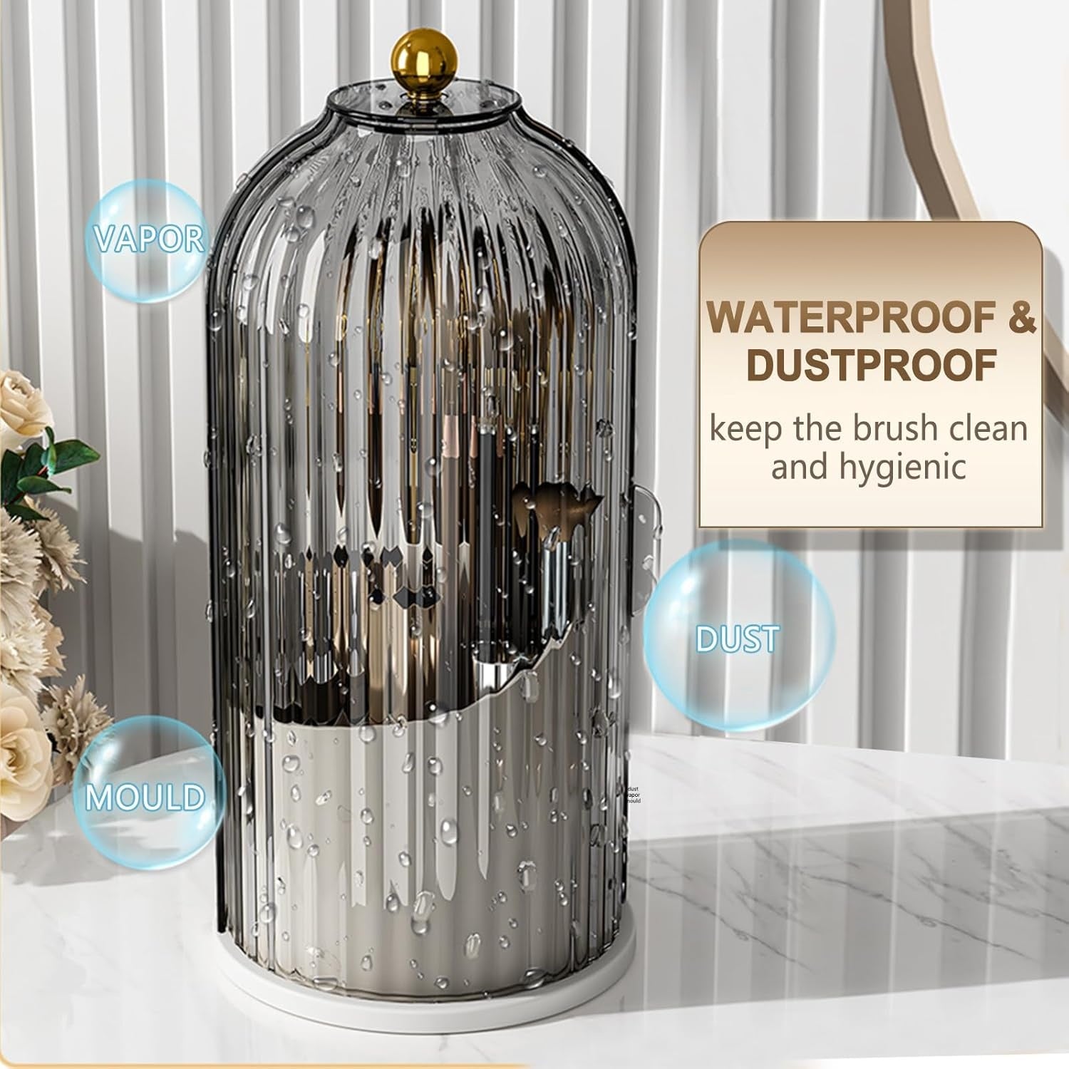 Makeup Brush Holder – 360° Rotating Organizer with Dustproof Lid