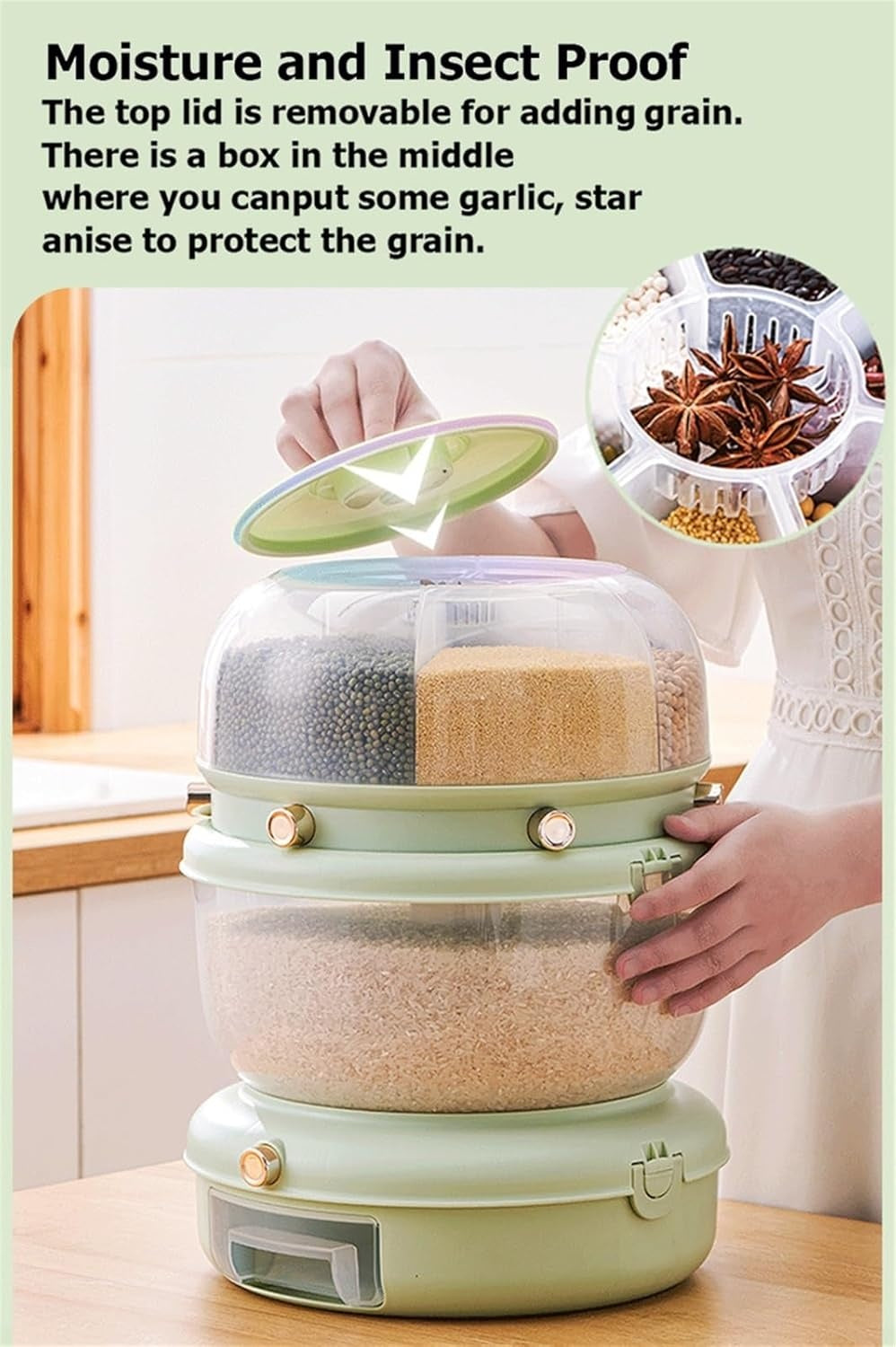 360° Rotating Rice Dispenser with Egg Tray