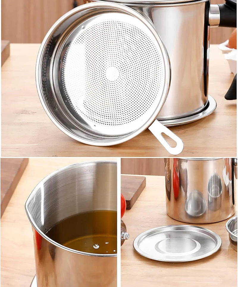 Stainless Steel Oil Strainer Pot - 1.4L