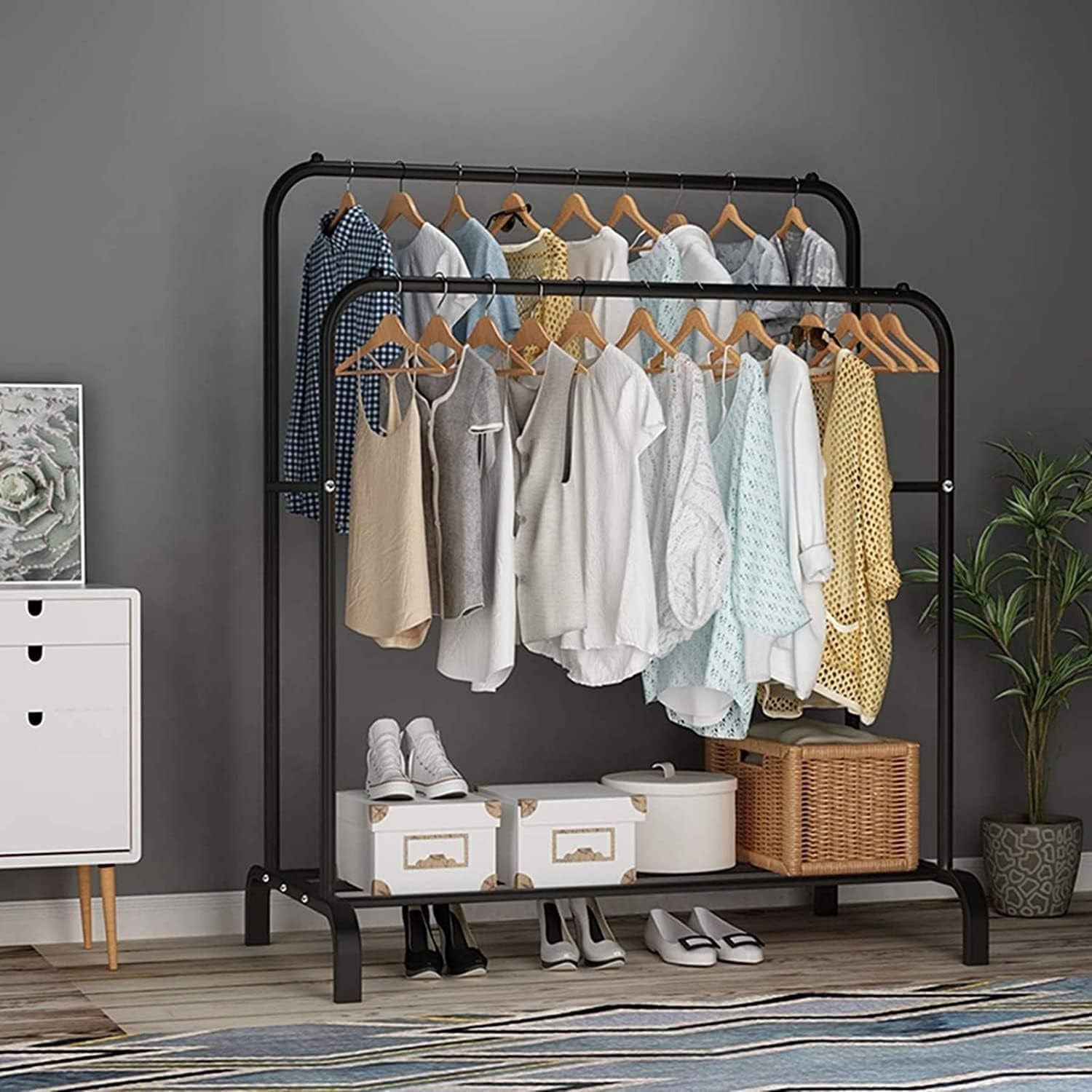 Metal Clothes Hanger Organizer with Bottom Storage Rack