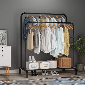 Metal Clothes Hanger Organizer with Bottom Storage Rack