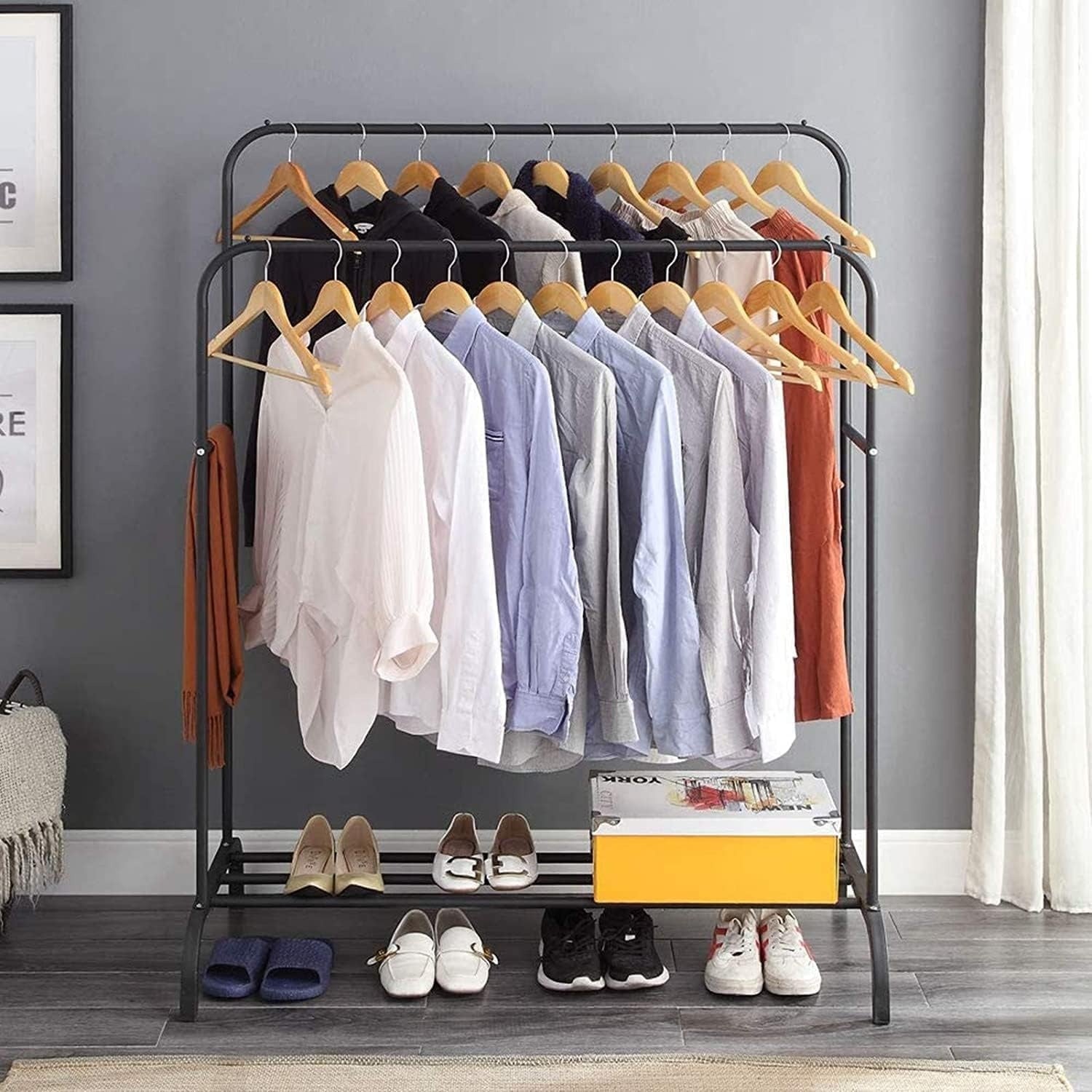 Metal Clothes Hanger Organizer with Bottom Storage Rack