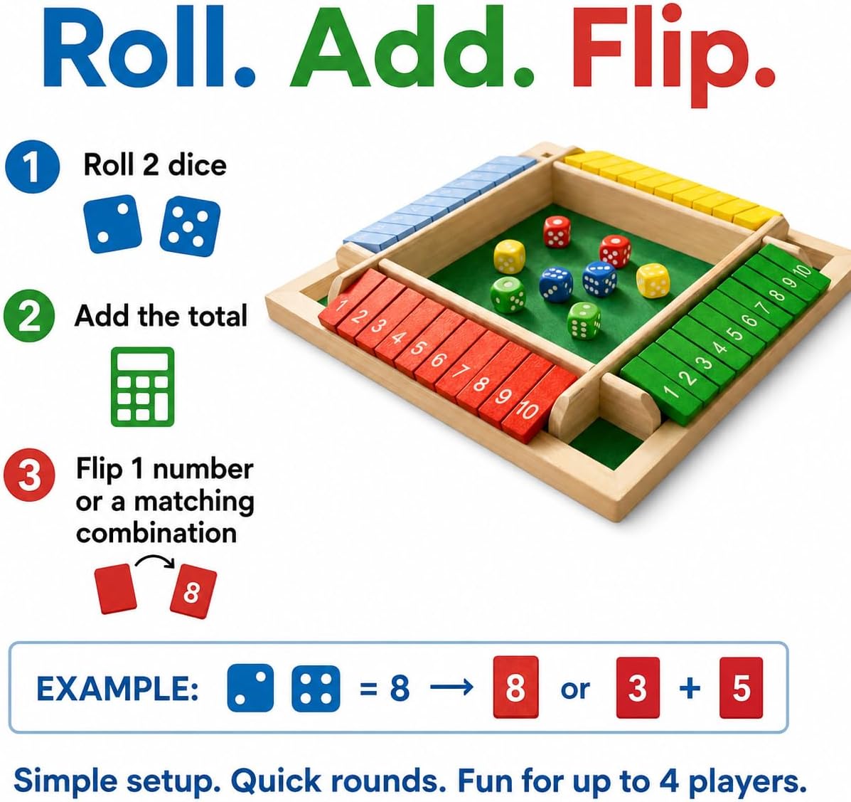 Shut the Box — 4 Player Wooden Dice Game