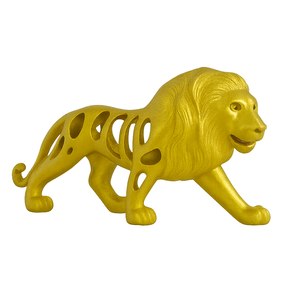 Gold lion figurine on a white background