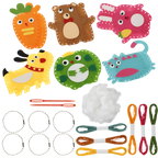 Set of colorful animal-themed craft supplies on a white background