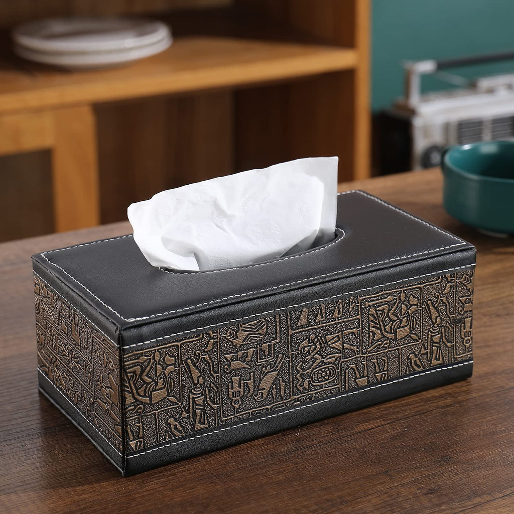 Leather Tissue Box Holder (Roman Print)