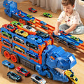 2-in-1 Foldable Dinosaur Truck With 2Pcs Cars and Racing Track