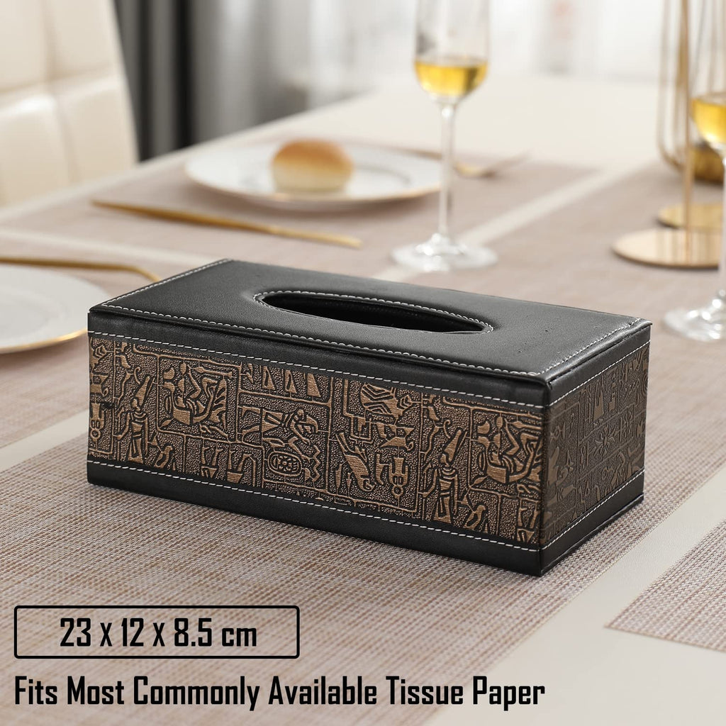 Leather Tissue Box Holder (Roman Print)