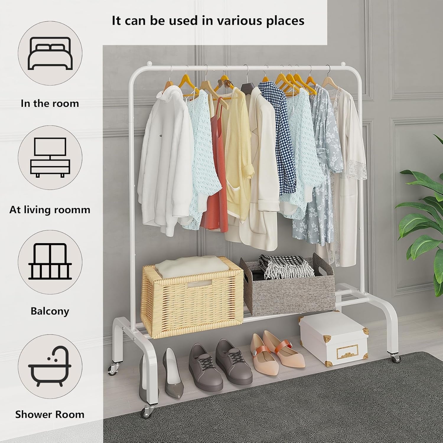 Metal Clothing Rack with Wheels