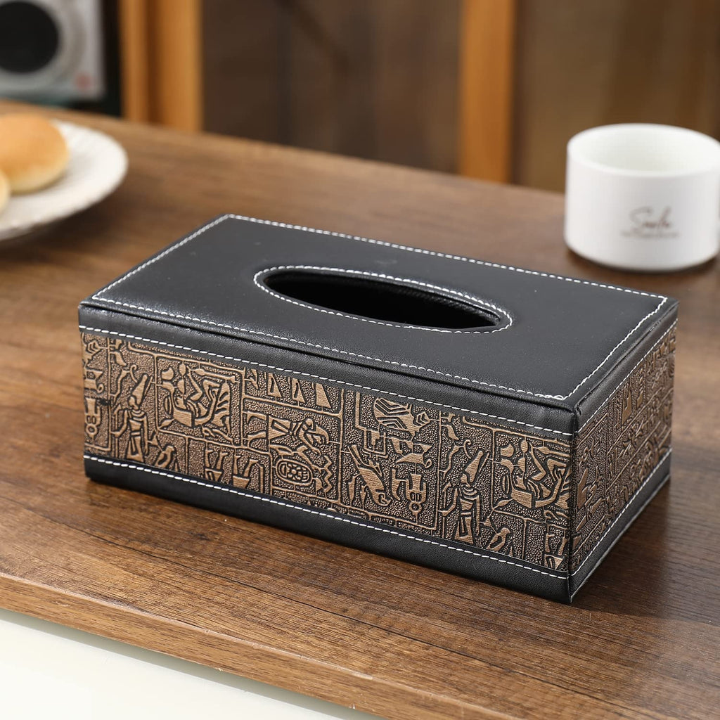 Leather Tissue Box Holder (Roman Print)