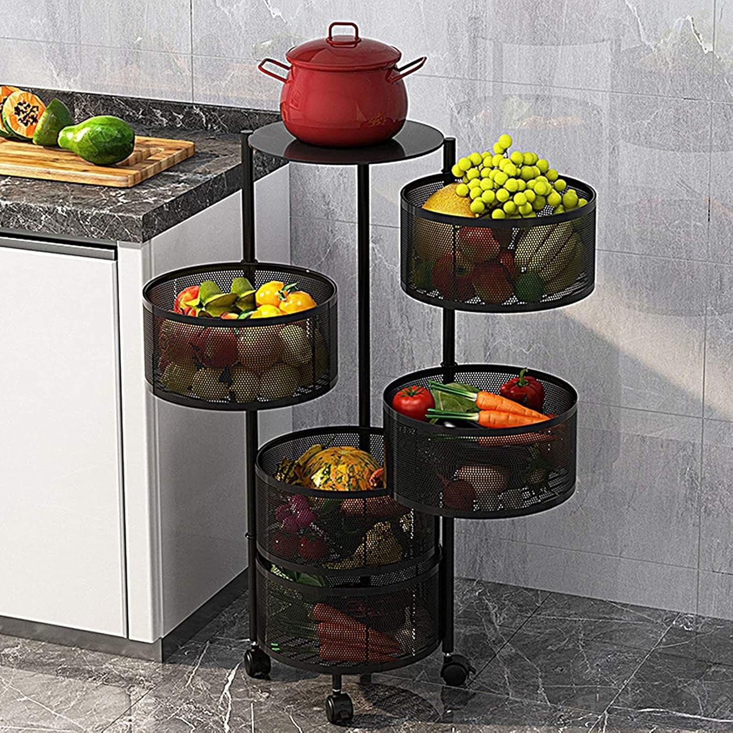 360° Rotating Kitchen Storage Trolley