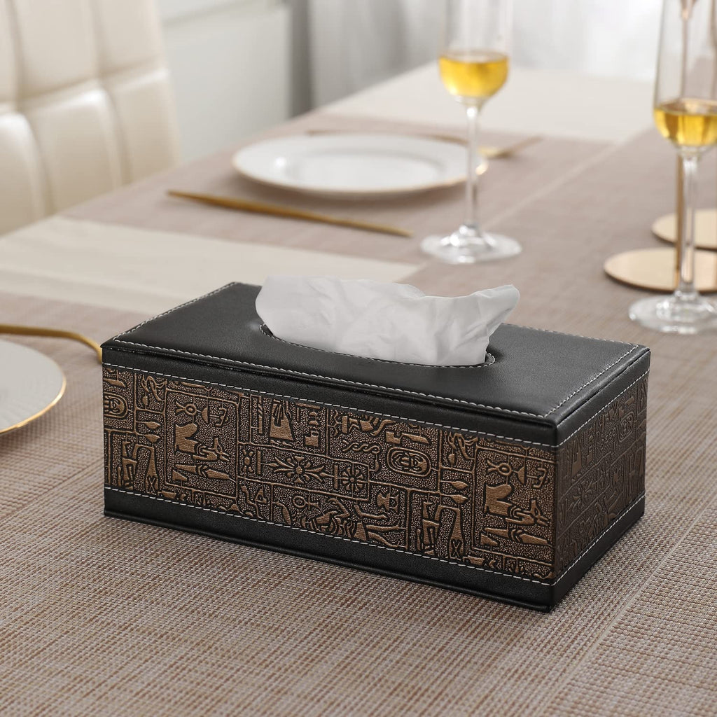 Leather Tissue Box Holder (Roman Print)