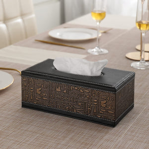Leather Tissue Box Holder (Roman Print)
