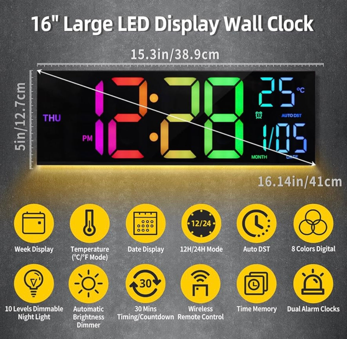 Modern LED Wall Clock with Large Display