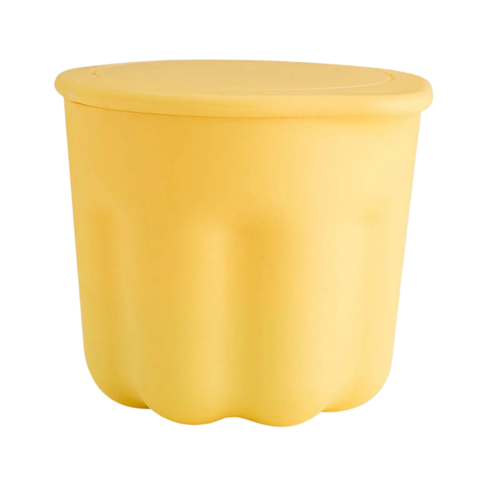 Yellow plastic container with a lid on a white background