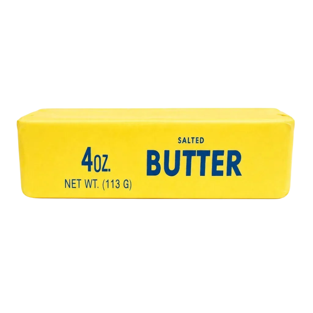 Giant butter stick squishy, 24 cm long, held in two hands with a thumbprint dent slowly rising back out