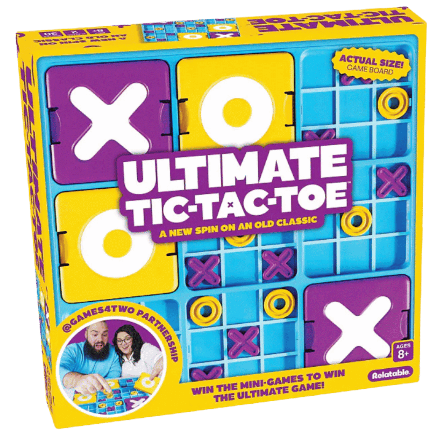 Box of 'Ultimate Tic-Tac-Toe' game with colorful design and text.
