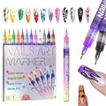 Nail art marker set with packaging, markers, and nail designs.