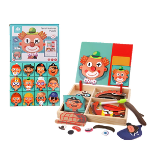 Children's educational toy set with facial features puzzle and accessories, branded as Brain Toys.